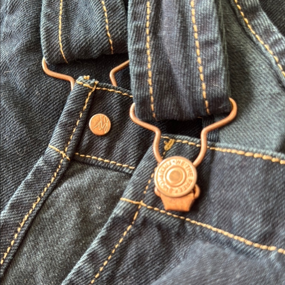 We The Free Black Denim Overalls with Pink Button Accents - Picture 7 of 12